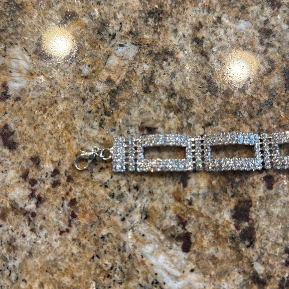 Sparkly silver crystal open rectangle adjustable bracelet. - Picture 2 of 4
